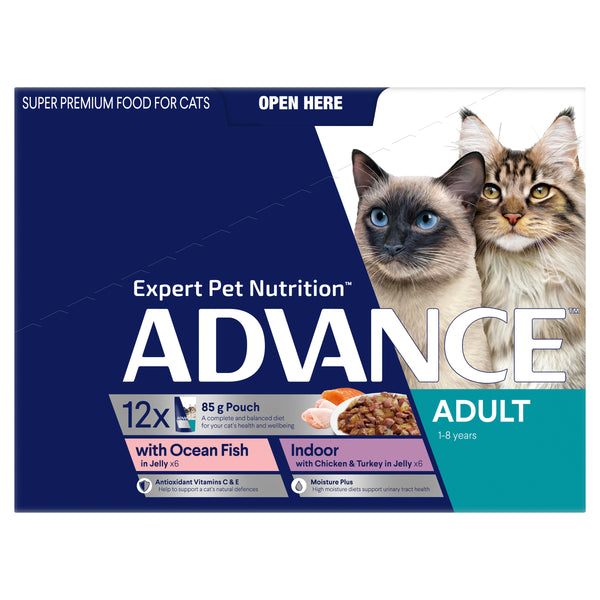 ADVANCE Adult Wet Cat Food Ocean Fish, Indoor Chicken & Turkey In Jelly
