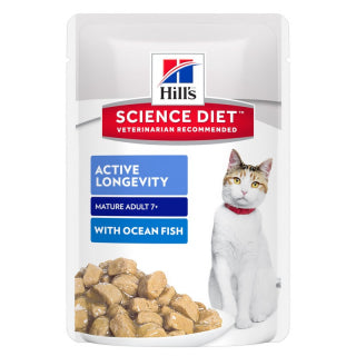 Science Diet Cat - Mature Adult Active Longevity Ocean Fish Tender Chunks in Gravy Pouches 7+ YEARS