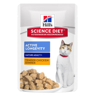 Science Diet Cat - Mature Adult Active Longevity Chicken Tender Chunks in Gravy Pouches 7+ YEARS
