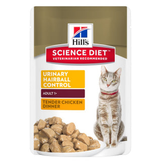Science Diet Cat - Adult Urinary Health Hairball Control with Chicken Chunks in Gravy Pouches