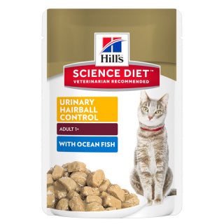Science Diet Cat - Adult Urinary Health Hairball Control with Ocean Fish Chunks in Gravy Pouches