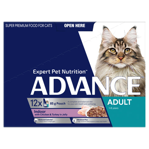 ADVANCE Indoor Adult Wet Cat Food Chicken & Turkey In Jelly Pouches