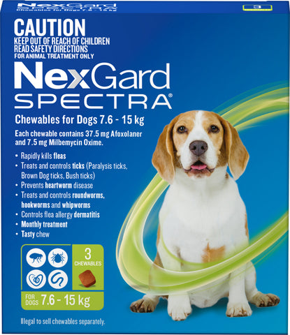 Nexgard Spectra - Nexgard Spectra Chews Medium Dogs 7.6-15kg (GREEN)